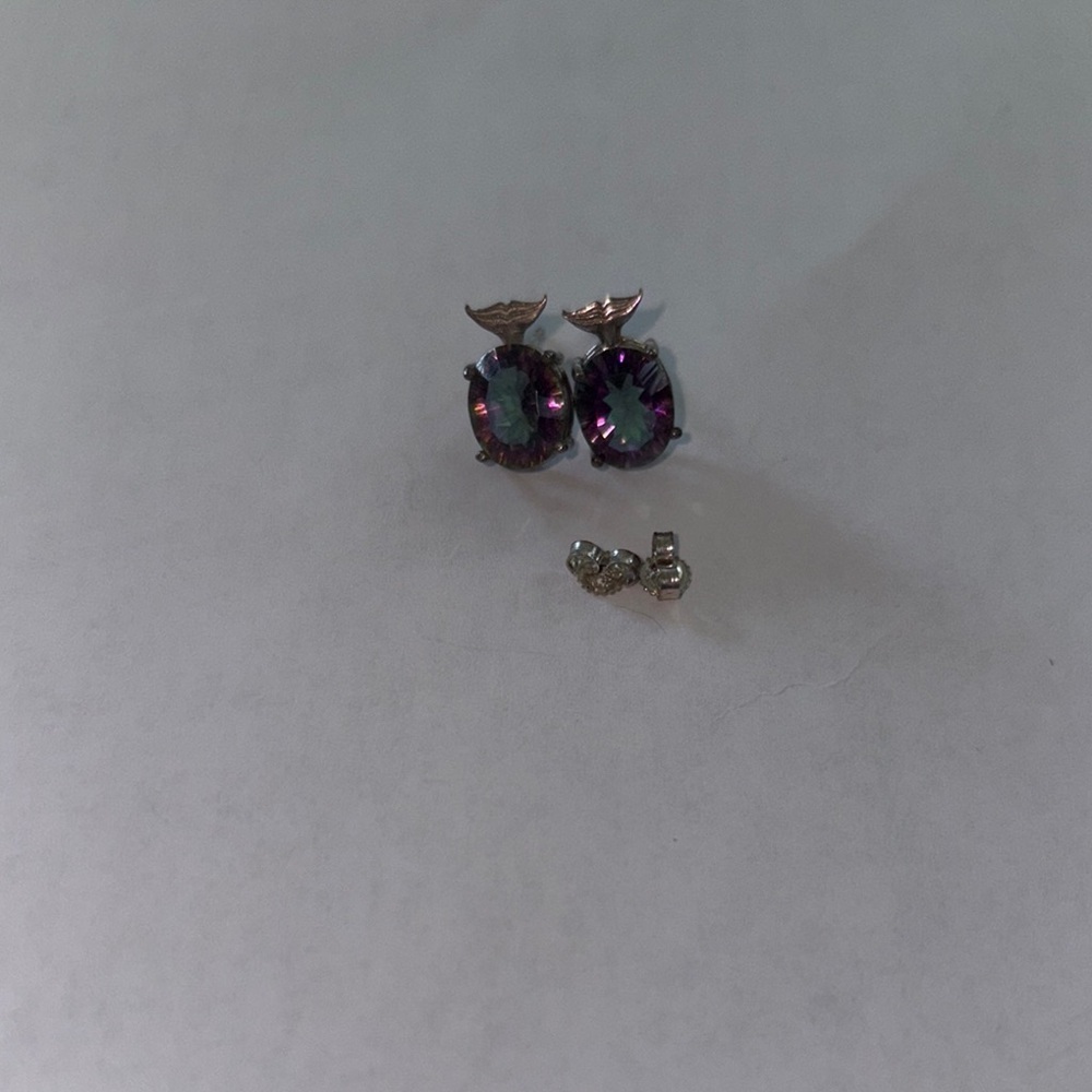 Mystic topaz sterling Silver Stud Earrings with whale tail design topper - Picture 9 of 9